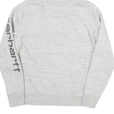 CARHARTT Womens Grey Hoodie S Cotton Blend Pullover Logo Print Drawstring
