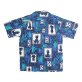 HUKILOU FASHION Mens Blue Hawaiian Shirt L Cotton Tropical Print Casual