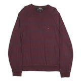 TOMMY HILFIGER Mens Maroon & Navy Patterned Jumper Crew Neck Basic Knit L