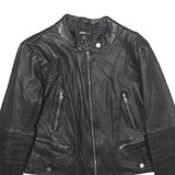 FB SISTER Womens Black Faux Leather Biker Jacket M Woven Zipped Pockets