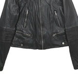 FB SISTER Womens Black Faux Leather Biker Jacket M Woven Zipped Pockets