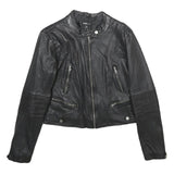 FB SISTER Womens Black Faux Leather Biker Jacket M Woven Zipped Pockets