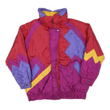 Womens Red & Purple Colourblock Casual Jacket M Polyester Blend Zip Retro Style