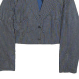 Womens Blue Cropped Button Jacket Woven Pattern M