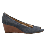 CLARKS Wedge Peep Toe Heels Blue Synthetic Womens UK 4.5