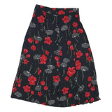 SAG HARBOR Womens Black & Red Floral Rayon Midi Button Skirt L Comfortable