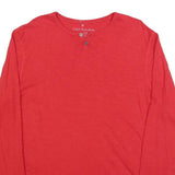 CALVIN KLEIN JEANS Mens Red Long Sleeve Henley Neck T-Shirt L Cotton Blend