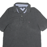 TOMMY HILFIGER Mens Grey Short Sleeve Plain Polo Shirt L Cotton Casual
