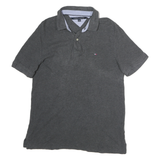 TOMMY HILFIGER Mens Grey Short Sleeve Plain Polo Shirt L Cotton Casual
