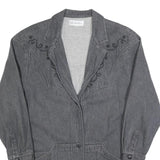 JEAN TERRIER Womens Grey Button Cotton Jacket L Embroidered Pattern
