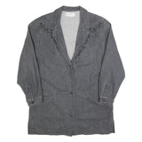 JEAN TERRIER Womens Grey Button Cotton Jacket L Embroidered Pattern