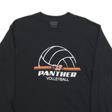 GILDAN Mens Black Panther Volleyball Graphic Long Sleeve Crew Neck L Cotton