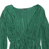 ZARA Womens Green Blouse Long Sleeve V-Neck Pleated M Stylish Top