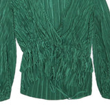 ZARA Womens Green Blouse Long Sleeve V-Neck Pleated M Stylish Top