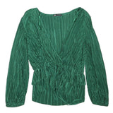 ZARA Womens Green Blouse Long Sleeve V-Neck Pleated M Stylish Top