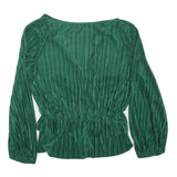 ZARA Womens Green Blouse Long Sleeve V-Neck Pleated M Stylish Top