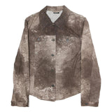 COURT Womens Brown Cotton Blend Button Jacket M Distressed Pattern