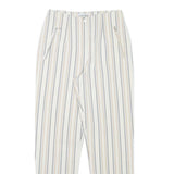 VANILLA Womens Cotton Blend White & Beige Stripe Regular Fit Straight Leg