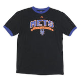 MAJESTIC Mens Black & Blue Mets Graphic T-Shirt M Short Sleeve Crew Neck