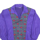 Womens Purple Sweatshirt Pullover S Patterned Panel Collar Retro Style Casual