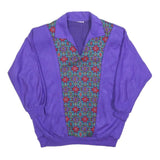 Womens Purple Sweatshirt Pullover S Patterned Panel Collar Retro Style Casual