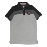 TOMMY HILFIGER Mens Grey & Black Short Sleeve Colourblock Polo Shirt M Casual