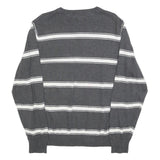TOMMY HILFIGER Mens Grey & White Patterned Jumper V-Neck Basic Knit L Cotton