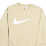 NIKE Mens Beige Sweatshirt Crew Neck L Cotton Logo Stripe Casual Wear