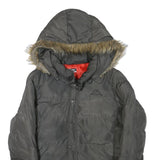 KAPPA Womens Grey Faux Fur Hooded Zip Jacket L Polyester Blend Puffer Warm