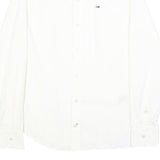 HILFIGER DENIM Mens White Shirt S Cotton Blend Classic Long Sleeve Button Collar