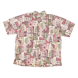 BISHOP ST Mens Cream & Red Leaf Print Cotton Shirt L Casual Summer Beachwear