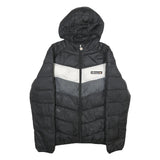 ELLESSE Mens Black Grey & White Hooded Quilted Jacket L Polyester Zip