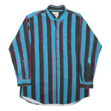 MIDWEST GARMENT Mens Blue & Black Stripe Cotton Blend Shirt M Button-Down Collar