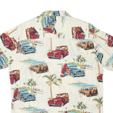 FREE PLANET Mens Cream Classic Cars Print Cotton Blend Shirt L Beach Holiday