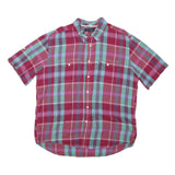 TOMMY HILFIGER Mens Red & Purple Check Shirt XL Summer Casual Cotton Blend