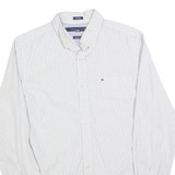 TOMMY HILFIGER Mens White & Navy Check Shirt S Custom Fit Classic Button-Down