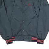 Mens Navy Blue Red Trim Cycling Embroidered Nylon Bomber Jacket L Lightweight