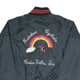 Mens Navy Blue Red Trim Cycling Embroidered Nylon Bomber Jacket L Lightweight