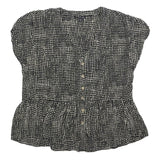 LAURA ASHLEY Womens Black & Cream Printed Top Short Sleeve V-Neck UK 6 Summer