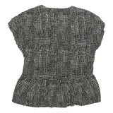 LAURA ASHLEY Womens Black & Cream Printed Top Short Sleeve V-Neck UK 6 Summer