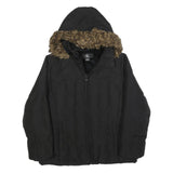 CALVIN KLEIN Womens Black Jacket XL Polyester Blend Hooded Zip Plain Winter Coat