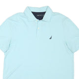 NAUTICA Mens Blue Short Sleeve Plain Polo Shirt L Cotton Blend Casual Summer