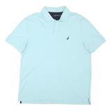 NAUTICA Mens Blue Short Sleeve Plain Polo Shirt L Cotton Blend Casual Summer