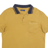 NAUTICA Mens Yellow & Navy Short Sleeve Plain L Cotton Blend Polo Shirt