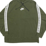 NIKE Womens Green Hoodie L Cotton Blend Pullover Logo Tape Detail