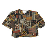 JESSICA HOWARD Womens Black & Red Printed Crop Top Short Sleeve Round Neck S