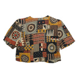 JESSICA HOWARD Womens Black & Red Printed Crop Top Short Sleeve Round Neck S