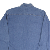 SUNBELT Mens Blue Denim Cotton Shirt L Wells Fargo Logo Long Sleeve Casual