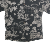 WINNIE FASHION Mens Black Hawaiian Pattern Shirt XL Cotton Casual Summer