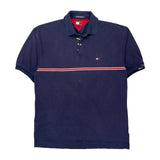 Tommy Hilfiger Striped Polo Shirt - Large Navy Cotton